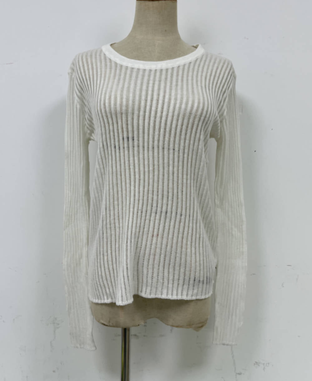 Spring Summer Long Sleeve round Neck Thin Breathable Knitted Wool Top