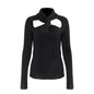 Black Cut Out Cross Sweater Women Spring Sexy Knotted Twisted String Off The Shoulder Slim Fit Long Sleeved Top