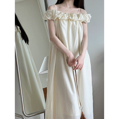 Tencel Fabric Off Shoulder Tube Top Dress Korean High Grade Ruffled Spaghetti Straps Vest Dress