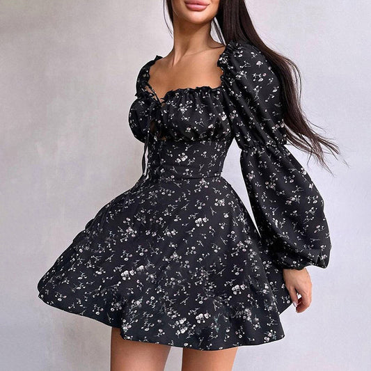 Autumn Dress Elegant Adult Lady like Woman Slim Floral Long Sleeve A Expansion Women