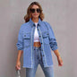 Women Clothing Loose Denim Jacket Street Washed Polo Collar Jacket Top Women