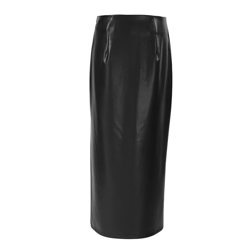 Fleece lined Matte Artificial Leather Sexy Skirt Leather Skirt Autumn Arrival Maxi for Women