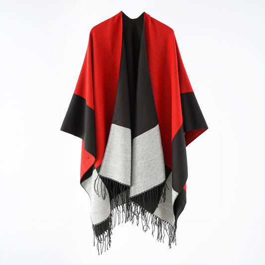 Women Scarf Shawl Retro Jacquard Split Thickened Warm Shawl Cloak