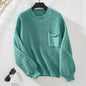 Solid Color Pocket Pullover Women Sweater Autumn Winter Casual round Neck Long Sleeve Sweater