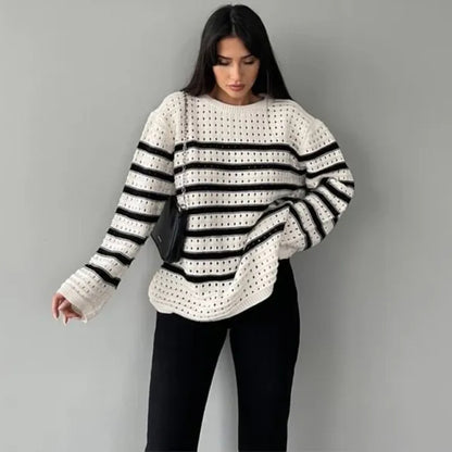 Women Clothing Striped All Matching Top Simple Stylish Casual Sweater