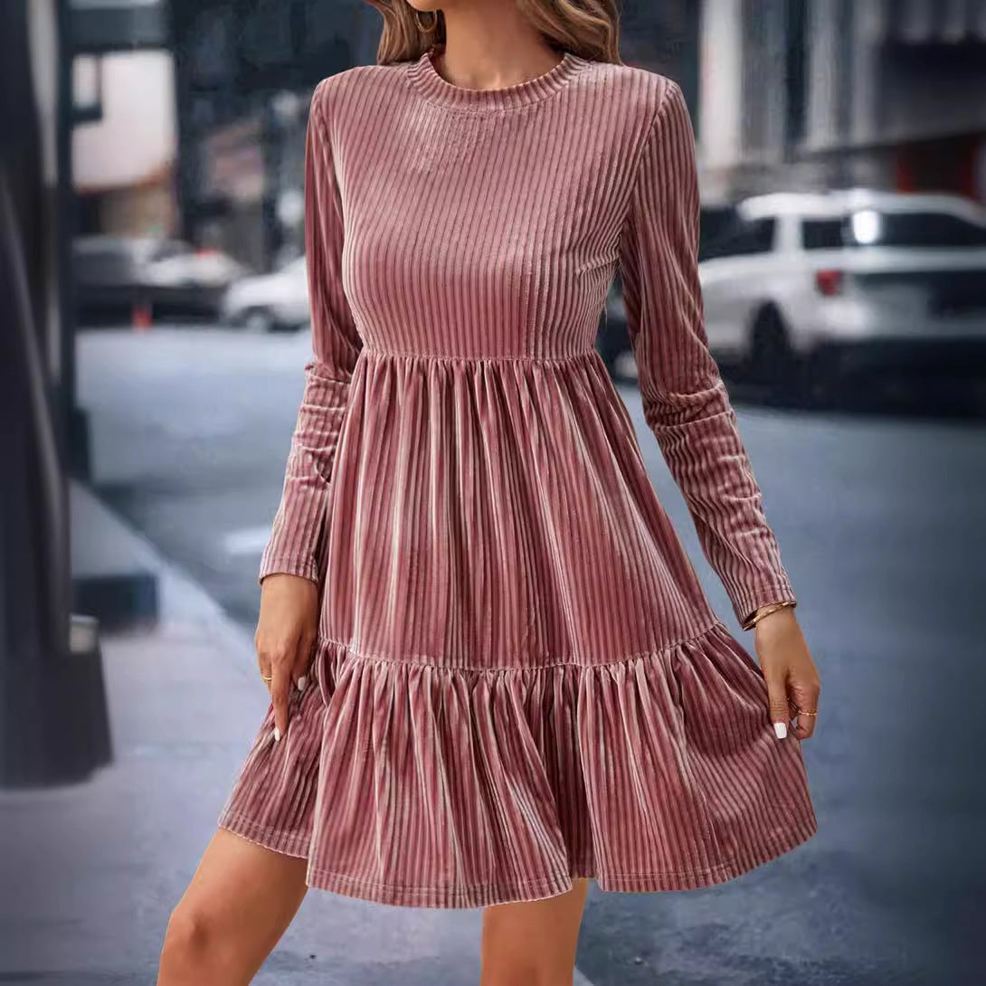 Office All Match Velvet Dress Women Autumn Winter Solid Color High Waist Short for Women