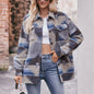 Women Autumn Winter Aztec Geometric Abstract Jacket Shirt Collared Woolen Coat