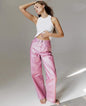 Autumn Winter Metallic Coated Fabric High Waist Slimming All Matching Simple Wide Leg Pants