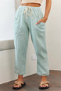 Summer Women Solid Color Casual Lace up Cotton Linen Pants
