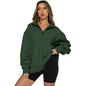 Zipper Collared Size  Independent Stand Foreign Trade Ladies Solid Color Loose Versatile Top Sweatshirt