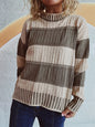 Autumn Winter Striped Contrast Color Half Turtleneck Sweater Loose Casual Office Sweater for Women