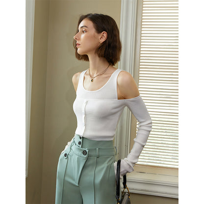 Design Sling Off Shoulder Knitted Top Women Early Spring Arrivals Off Shoulder Top