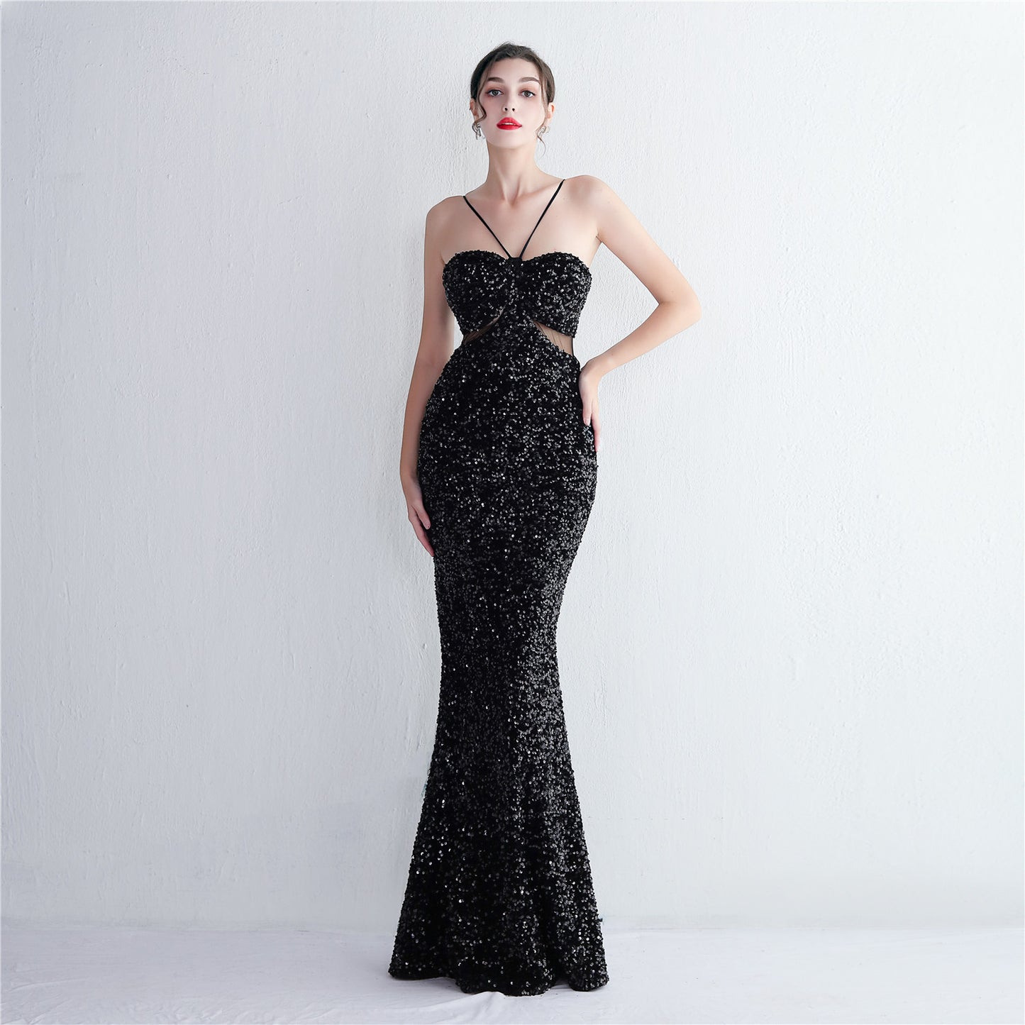 Bottom Sequin Suspender Party Sequined Dress Long Banquet Slim Fit Evening Dress Elegant