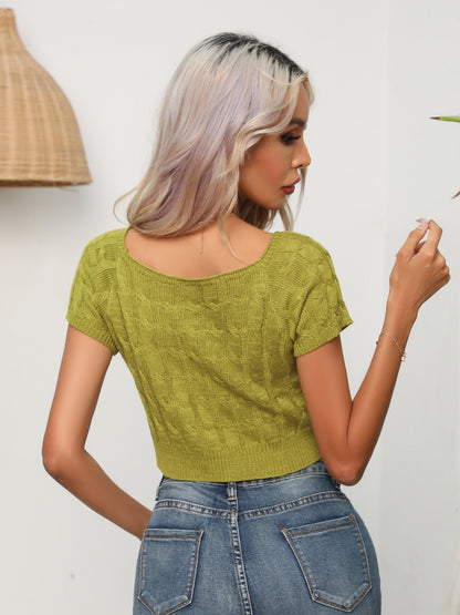 Twist Square Collar Short Sleeve Knitwear Women Twisted Cropped Short Knitted Top Women Clothing