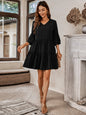 Spring Summer Casual Women Clothing V neck Solid Color Loose Dress