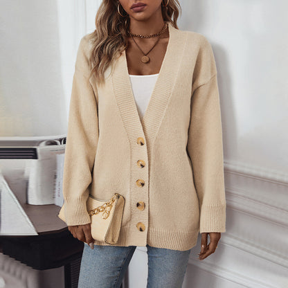 Elegant Knitted Cardigan Women Autumn Winter Women Plain Single Breasted Sweater Coat