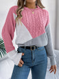 Autumn Winter Casual Plain Stitch Contrast Color Twist Knitted Long Sleeve Pullover Women Clothing