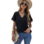 Summer Solid Color T shirt Women Sexy V neck Lace Stitching Casual Short Sleeved Bottoming Shirt Top