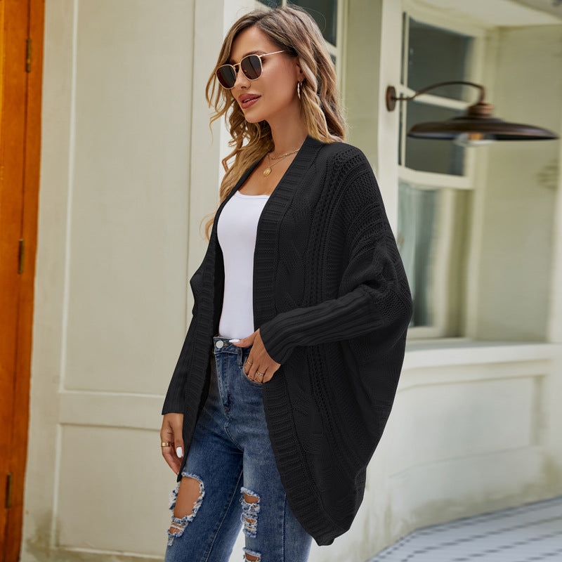 Autumn Winter Elegant Knitted Coat Autumn Winter Solid Color Irregular Asymmetric Shawl Twisted Batwing Sleeve Sweater Cardigan