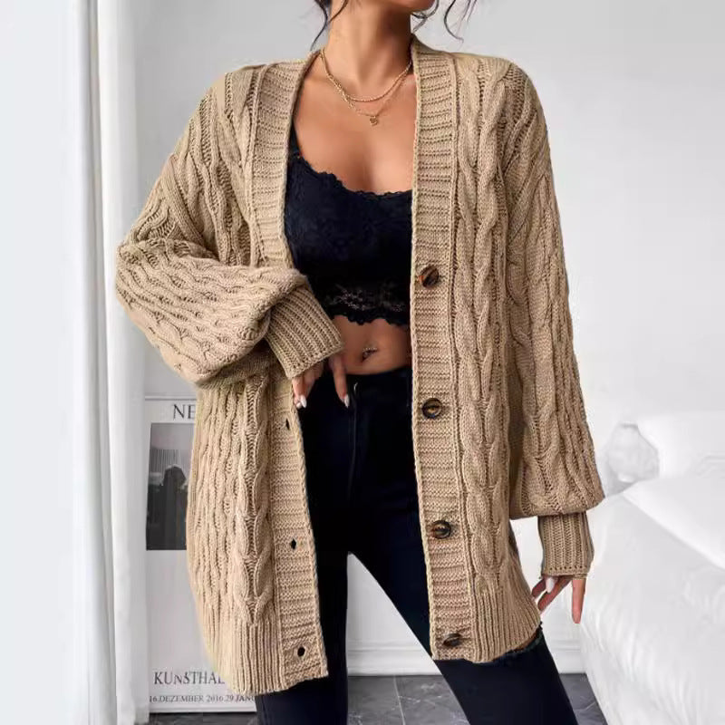 Autumn Winter V neck Sweaters Coat Women Single Breasted Long Sleeve Solid Color Knitted Top Women