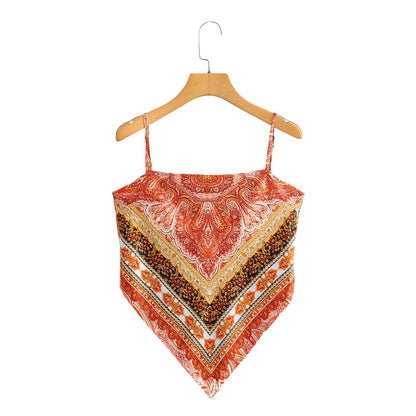 Summer Elegant Backless Printed Back Knotted off-Shoulder Slim Top Sling Bandana