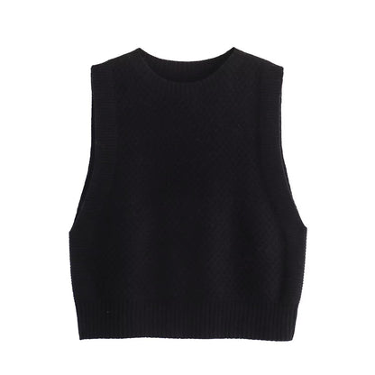 Fall Women Clothing Seamless Front Line Ready Made Garments Round Neck Wool Knitted Vest Jacket