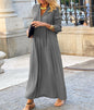 Large Swing Skirt Solid Color Collared Long Sleeve Simple Casual Long Shirt Dress