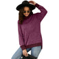 Autumn Winter Long Sleeve High Collar Loose Contrasting Color Cuff Scarf T shirt Top Women