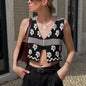 Jacquard Vest Retro Spring Summer Black White Contrast Color Sleeveless Cropped Short Top