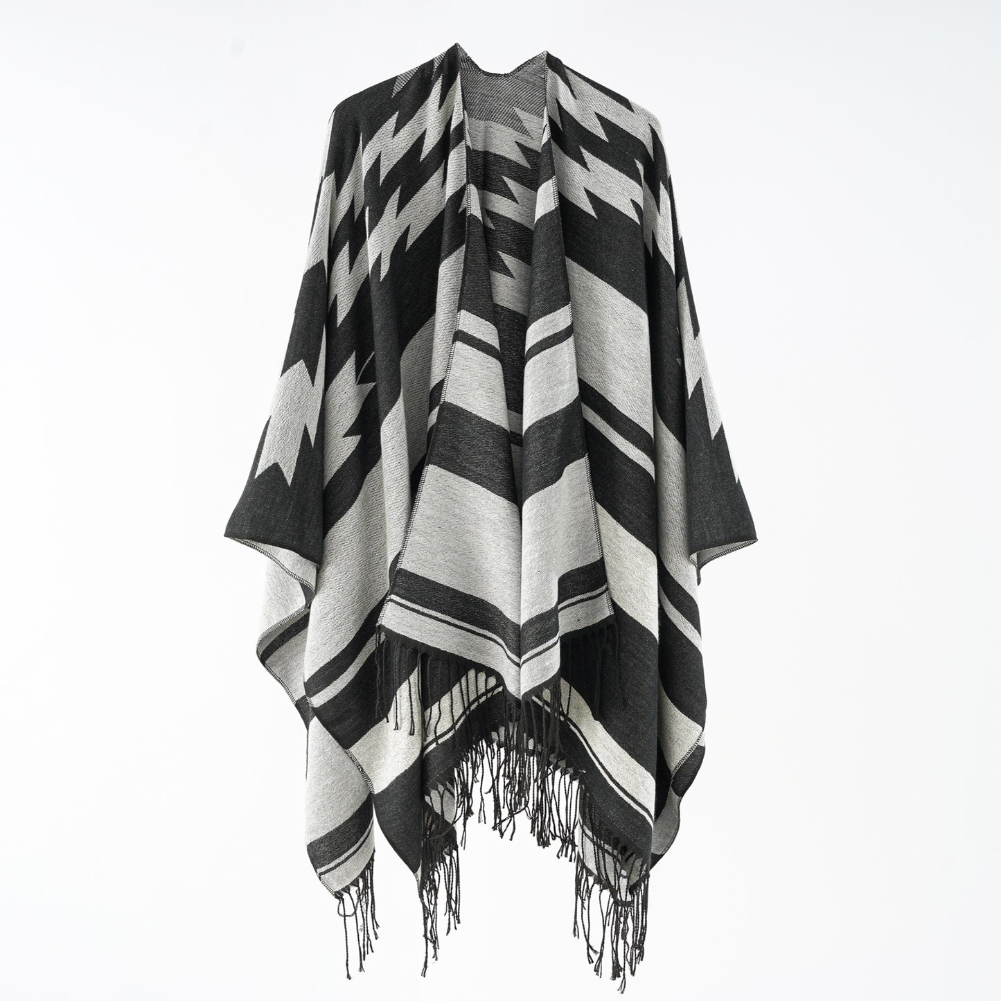 Tassel Lengthen Thicken Imitation Cashmere Autumn Winter Ethnic Travel Split Shawl Cape