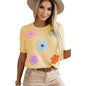 Summer Three Dimensional Floral Decoration Half Sleeve Top Women Office All Match Knitted Short Sleeved T Shirt