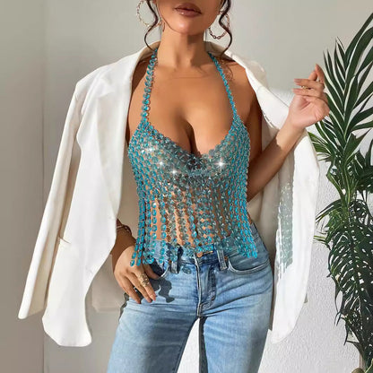 Gem Stitching Chain Tassel Vest Nightclub Costume