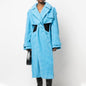 Fall Hollowed out Design Twisted Waist Slimming Long Blue Plush Coat for Women