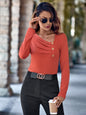 Women Clothing Autumn Winter Diagonal Collar Casual Solid Color Slim Fit Long Sleeves Knitted Top
