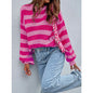 Contrast Color Striped Sweater Women round Neck Long Sleeve Loose Casual Knitted Top