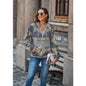 Women Clothing Aztec Half Zipper Casual Long Sleeve Hooded Pullover Sweater