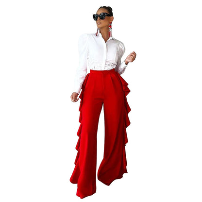 Women Ruffled High Waist Wide Leg Pants