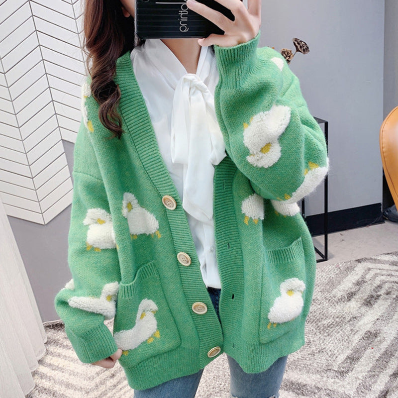 Very Fairy Sweater Cardigan Women Loose Outer Wear Internet Lazy Knitwear Coat Spring Autumn