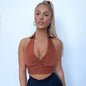 Clothing Summer V neck Vest Top cropped Halter Type Backless Sexy Slim Fit Tank Top