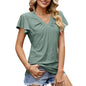 Summer Solid Color Double Sleeve V neck Loose Short Sleeve T shirt Top Women