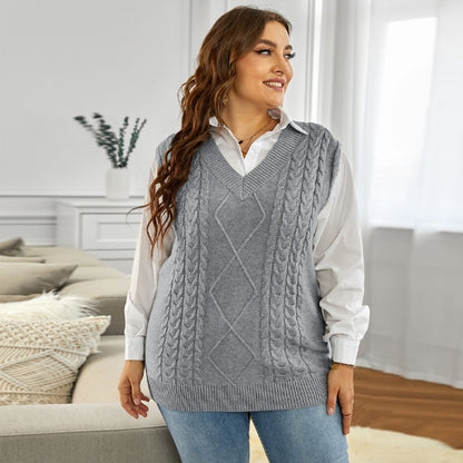 Winter Solid Color Women Sweater Vest Mid-Length Sleeveless Top Sweater