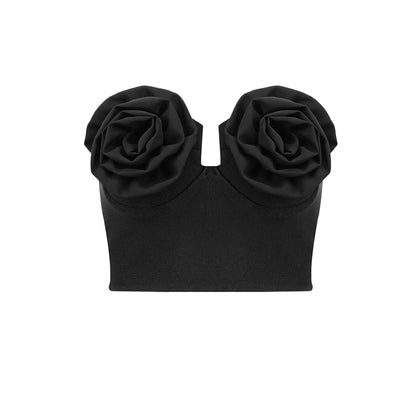 Summer Women Three-Dimensional Floral Tube Top Elastic Bandage Vest Sexy 3D Decoration