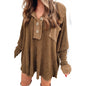 Brown Mineral Dyed Vintage Waffle Smock Top Women Loose All Match T shirt