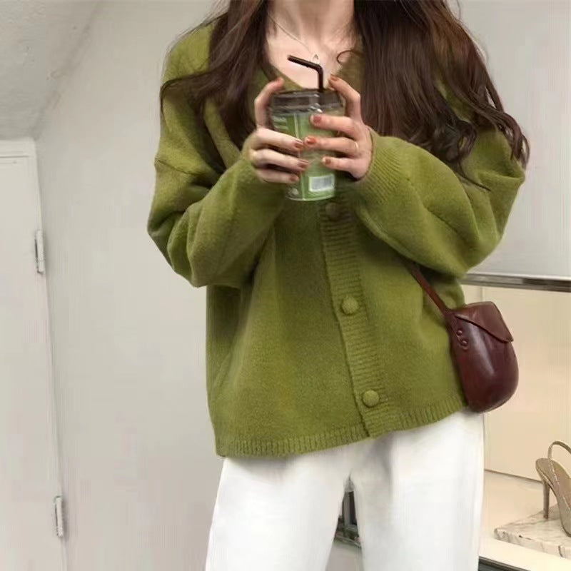 Sweater Cardigan College Loose Lazy Gentle Solid Color Knitted Coat Autumn Winter Simple Retro