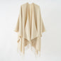 Solid Color Women Scarf Autumn Winter Thickening Minimalist Split Talma Knitwear Cape Warp Knitting