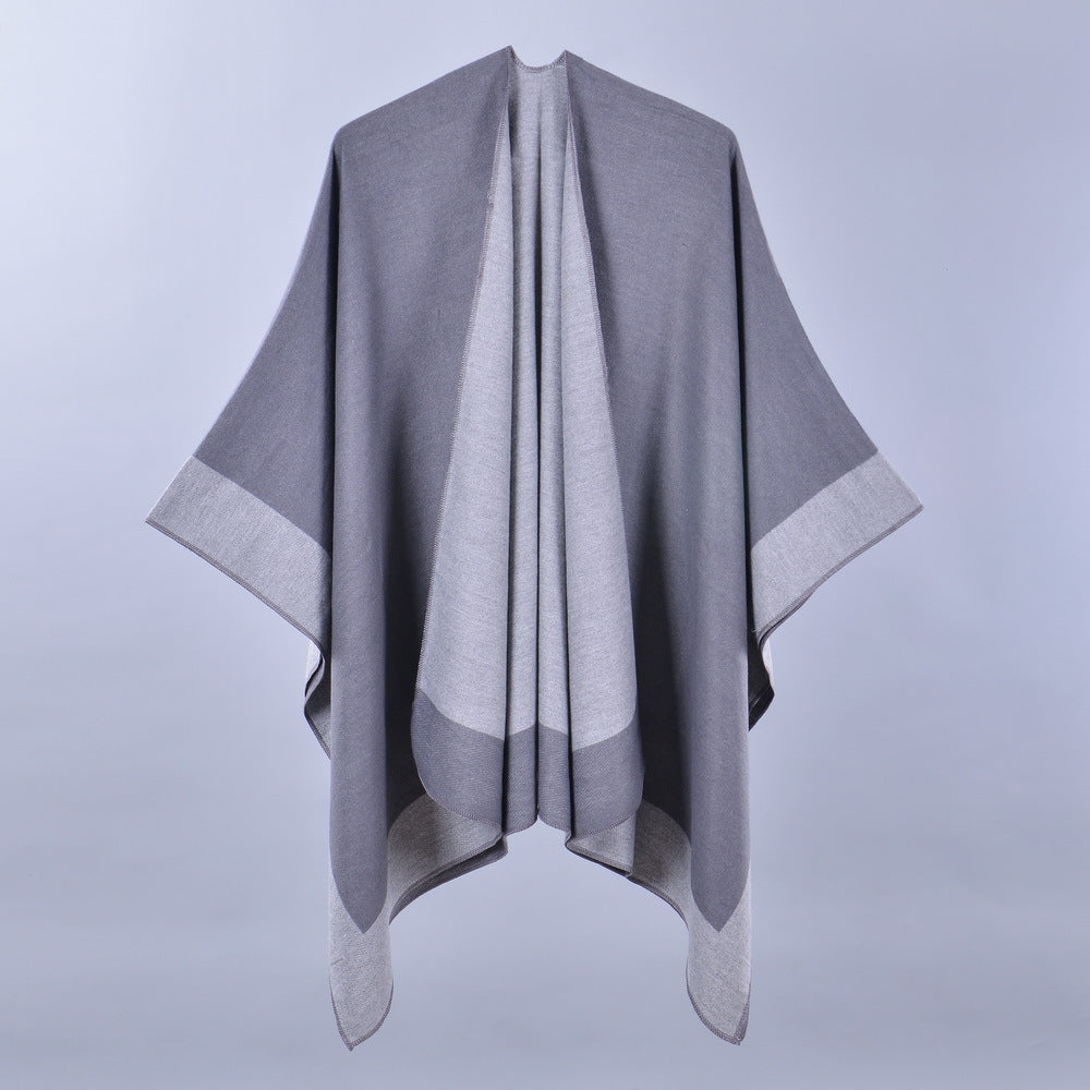 Women Spring Scarf Shawl All Match Solid Color Four Seasons Imitation Cashmere Split Cloak