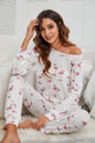 Spring Summer Swan Printed round Neck Long Sleeve Pocket Trousers Casual Suit Home Pajamas Women