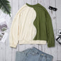 Women Clothing Loose Casual Sports Stitching Contrast Color Knitted Long Sleeved Sweater