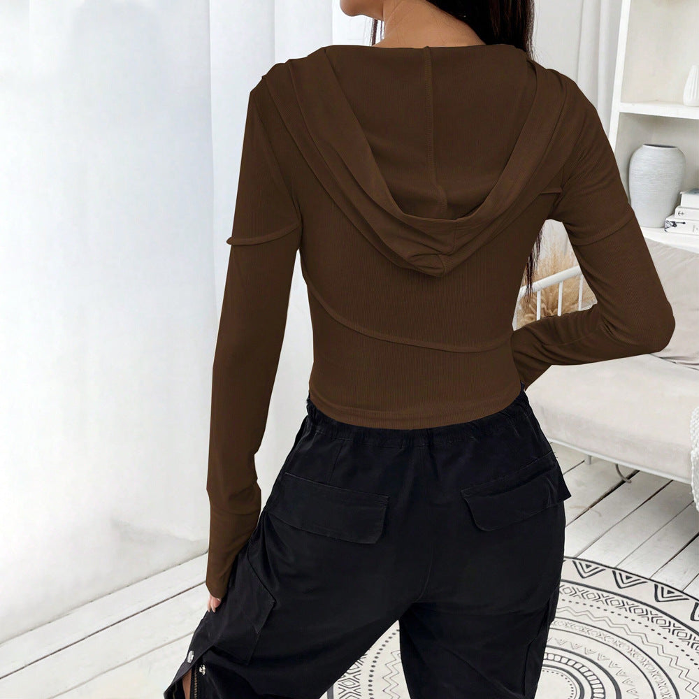 Street V Neck Sweatshirt Fall Winter Slim Bottoming Hooded Top Women