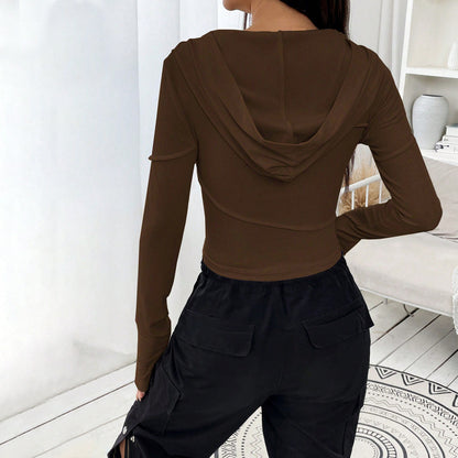 Street V Neck Sweatshirt Fall Winter Slim Bottoming Hooded Top Women